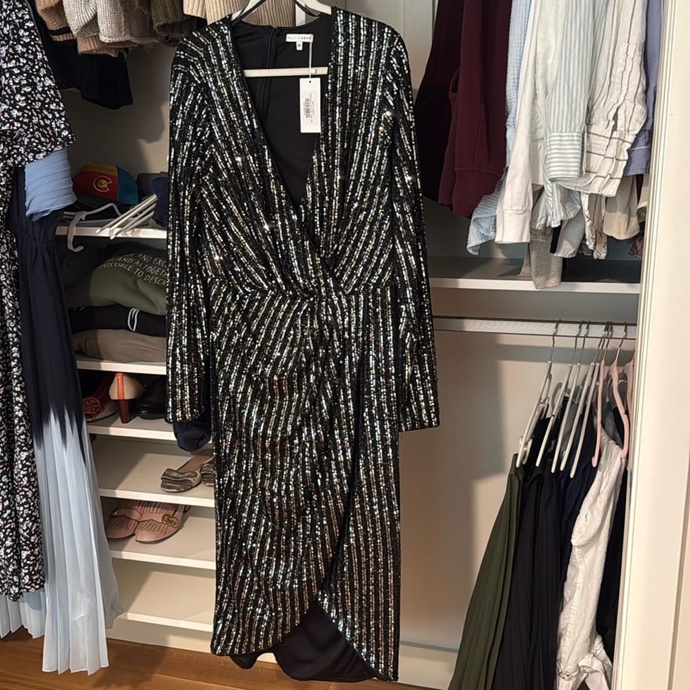 Baltic Born Black and Silver Sequin Midi Dress